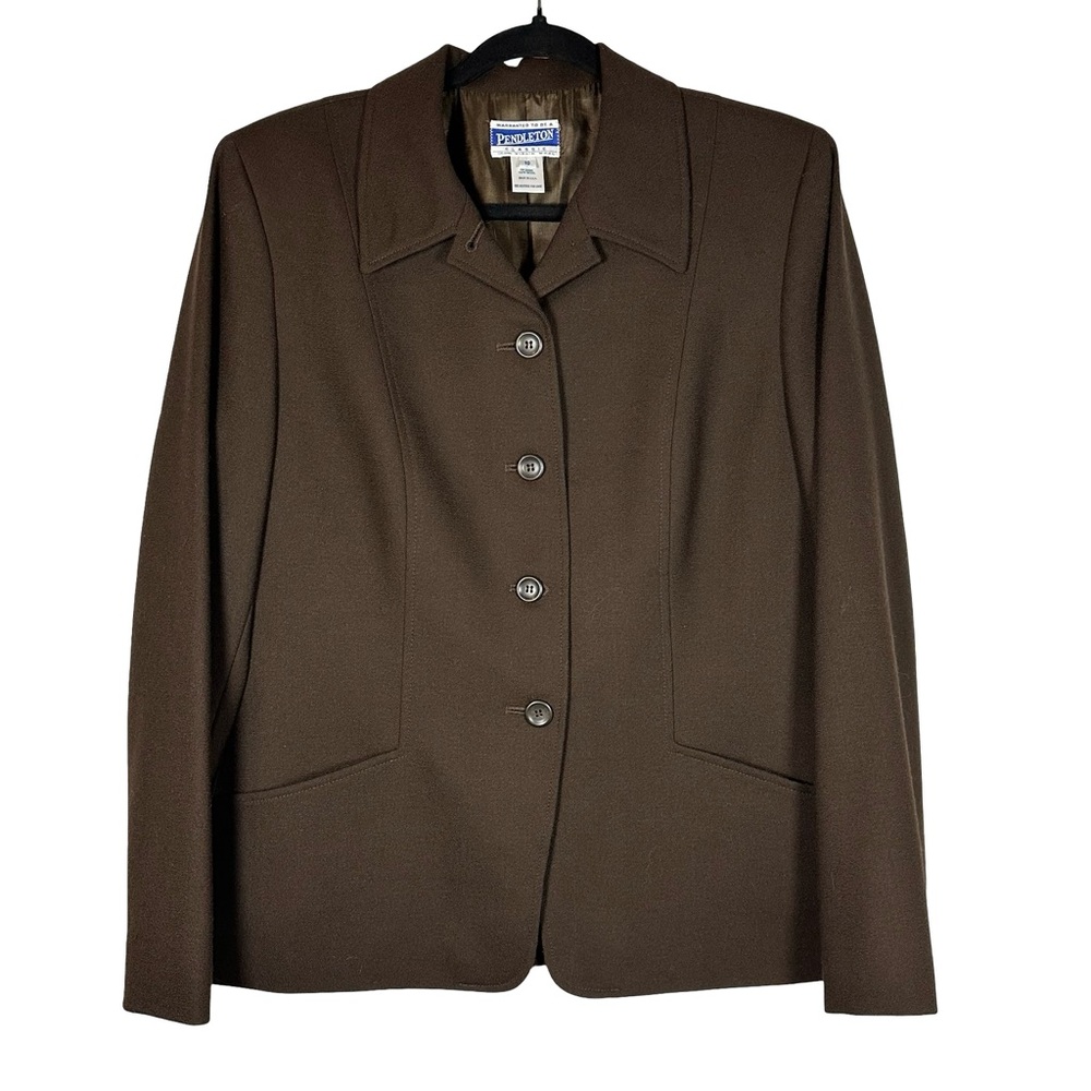 Pendleton Vintage Classic Chocolate Brown Wool Blazer Jacket Size 10